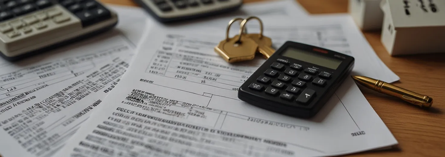 House keys on top of closing documents with calculator